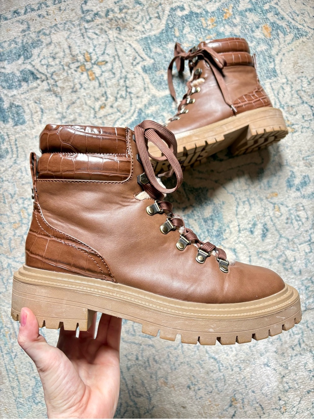 Sam Edelman Circus Collection Flora Boots Shearling Brown Lug Sole Size 9.5
